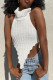 Cream White Sexy Solid Patchwork Backless Asymmetrical Turtleneck Tops