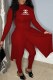 Red Fashion Casual Print Patchwork Letter O Neck Long Sleeve Two Pieces
