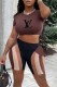 Dark Brown Fashion Casual Print Letter O Neck Short Sleeve Two Pieces