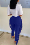 White Sexy Solid Tassel Hollowed Out Patchwork High Waist Pencil Solid Color Bottoms