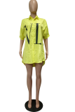 Yellow Fashion Print Patchwork Turndown Collar Tops