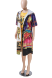 Colour Fashion Print Leopard Patchwork Hooded Collar Tops