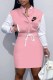 Pink Fashion Casual Print Patchwork Mandarin Collar One Step Skirt Dresses