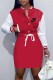 Red Fashion Casual Print Patchwork Mandarin Collar One Step Skirt Dresses