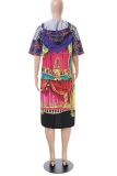 Colour Fashion Print Leopard Patchwork Hooded Collar Tops