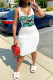 White Fashion Sexy Print Basic U Neck Vest Dress