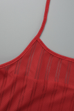 Red Sexy Solid Patchwork Spaghetti Strap Pencil Skirt Dresses
