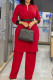 Red Casual Solid Patchwork With Belt V Neck Long Sleeve Two Pieces