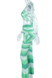Green Sexy Print Patchwork Halter Sleeveless Two Pieces