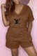 Brown Fashion Casual Print Letter V Neck Rompers