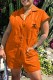 Tangerine Red Fashion Casual Print Letter Turndown Collar Rompers