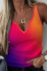 Colour Fashion Casual Gradual Change Print Patchwork V Neck Tops