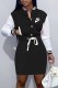 Black Fashion Casual Print Patchwork Mandarin Collar One Step Skirt Dresses