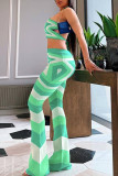 Green Sexy Print Patchwork Halter Sleeveless Two Pieces