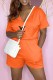 Orange Fashion Casual Print Letter V Neck Rompers