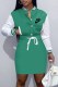 Green Fashion Casual Print Patchwork Mandarin Collar One Step Skirt Dresses