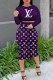 Purple Fashion Street Print Letter O Neck Long Sleeve Two Pieces