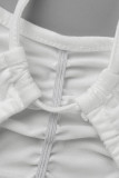Milky Casual Solid Patchwork Fold O Neck Sleeveless Two Pieces