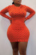 Orange Sexy Solid Hollowed Out Patchwork O Neck Pencil Skirt Dresses