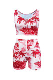 Red Fashion Casual Print Basic U Neck Sleeveless Two Pieces