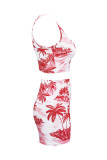 Red Fashion Casual Print Basic U Neck Sleeveless Two Pieces