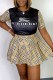 Black Fashion Casual Print Patchwork O Neck Short Sleeve Two Pieces