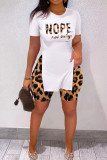 Black White Casual Print Patchwork Slit O Neck Short Sleeve Two Pieces