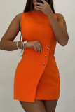 Blue Fashion Casual Solid Patchwork O Neck Sleeveless Dress