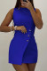 Blue Fashion Casual Solid Patchwork O Neck Sleeveless Dress