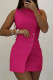 Rose Red Fashion Casual Solid Patchwork O Neck Sleeveless Dress