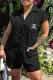 Black Fashion Casual Print Letter Turndown Collar Rompers