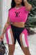 Rose Red Fashion Casual Print Letter O Neck Short Sleeve Two Pieces