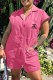 Pink Fashion Casual Print Letter Turndown Collar Rompers