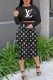 Black Fashion Street Print Letter O Neck Long Sleeve Two Pieces