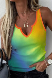 Colour Fashion Casual Gradual Change Print Patchwork V Neck Tops