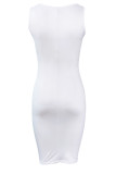 White Fashion Sexy Print Basic U Neck Vest Dress