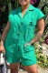Green Fashion Casual Print Letter Turndown Collar Rompers