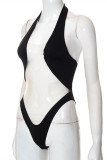 Black Fashion Sexy Solid Patchwork See-through Backless Swimwears