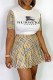 White Fashion Casual Print Patchwork O Neck Short Sleeve Two Pieces