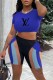 Blue Fashion Casual Print Letter O Neck Short Sleeve Two Pieces