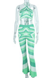 Green Sexy Print Patchwork Halter Sleeveless Two Pieces