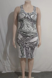 Black Casual Street Print Patchwork U Neck Vest Dress Plus Size Dresses