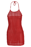 Red Sexy Solid Patchwork Spaghetti Strap Pencil Skirt Dresses