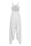 Milky Casual Solid Patchwork Fold O Neck Sleeveless Two Pieces