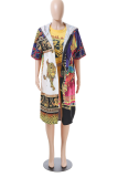 Colour Fashion Print Leopard Patchwork Hooded Collar Tops