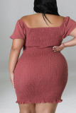 Nude Pink Sexy Solid Patchwork Square Collar Pencil Skirt Plus Size Dresses