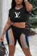 Black Fashion Casual Print Letter O Neck Short Sleeve Two Pieces