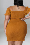 Ginger Sexy Solid Patchwork Square Collar Pencil Skirt Plus Size Dresses