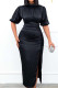 Black Elegant Solid Patchwork Slit Half A Turtleneck One Step Skirt Dresses