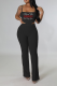 Black Fashion Print Patchwork Spaghetti Strap Sleeveless Two Pieces